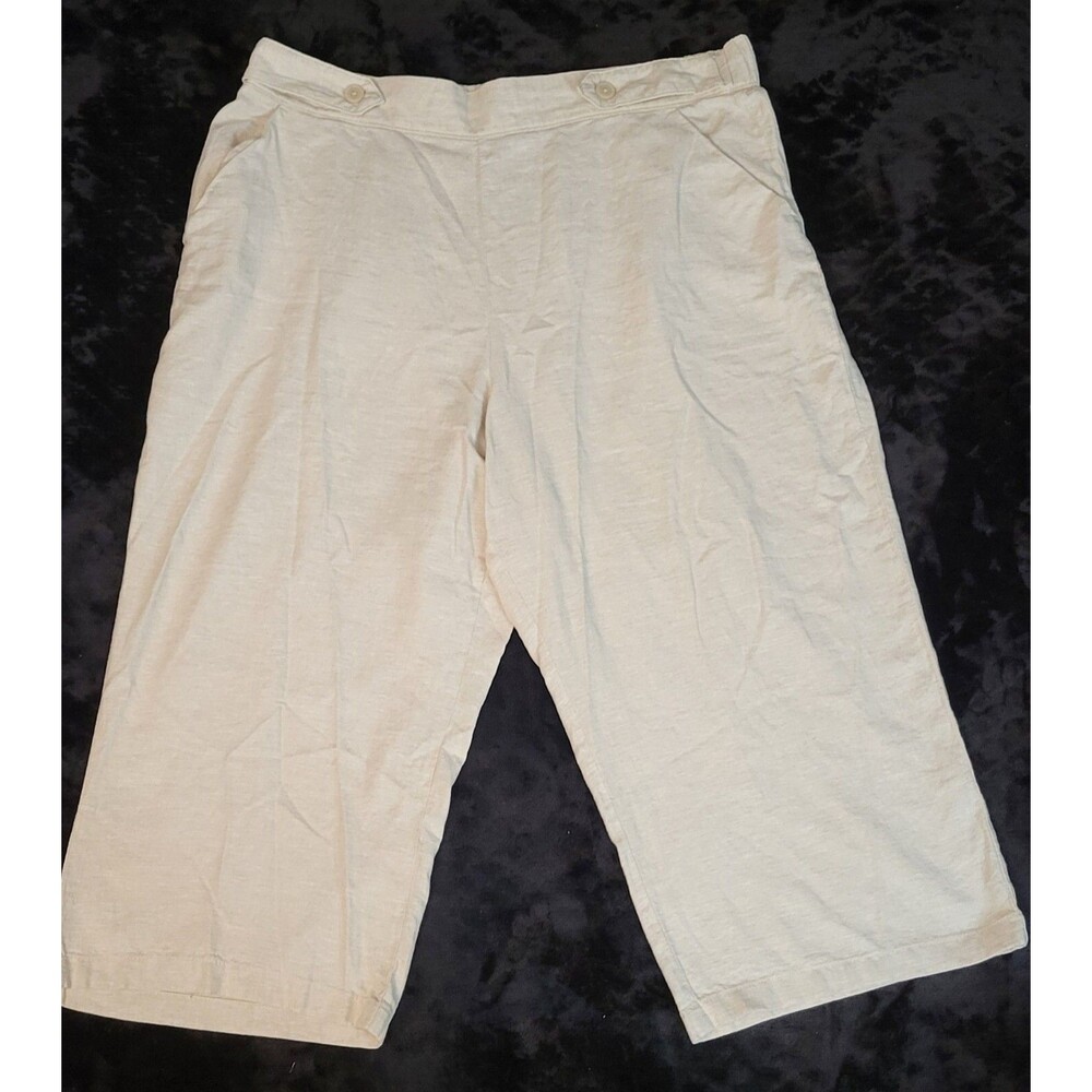 Croft & Barrow Pants Womens Beige Linen Blend Crop High Rise Pull On Size 2X